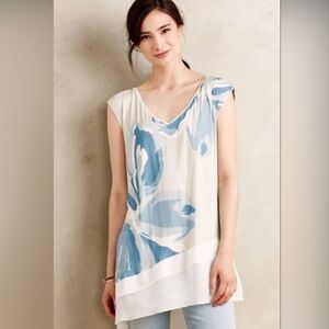 Anthropologie‎ Deletta Blue and White Floral Women's Sleeveless Blouse Size Med